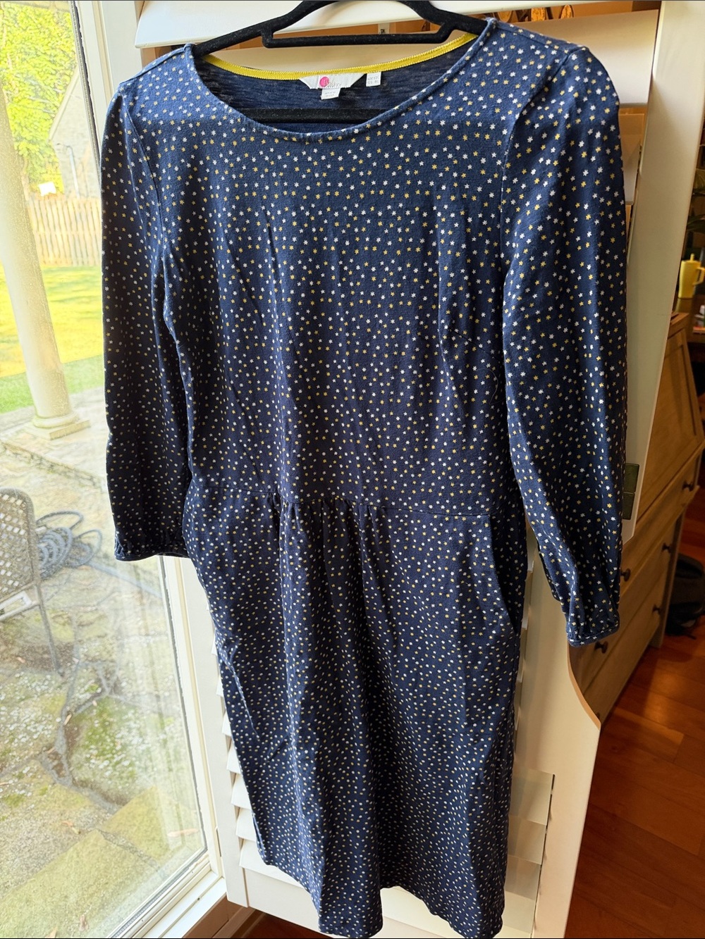 Boden Navy Dress with White/Yellow star Dot Print
